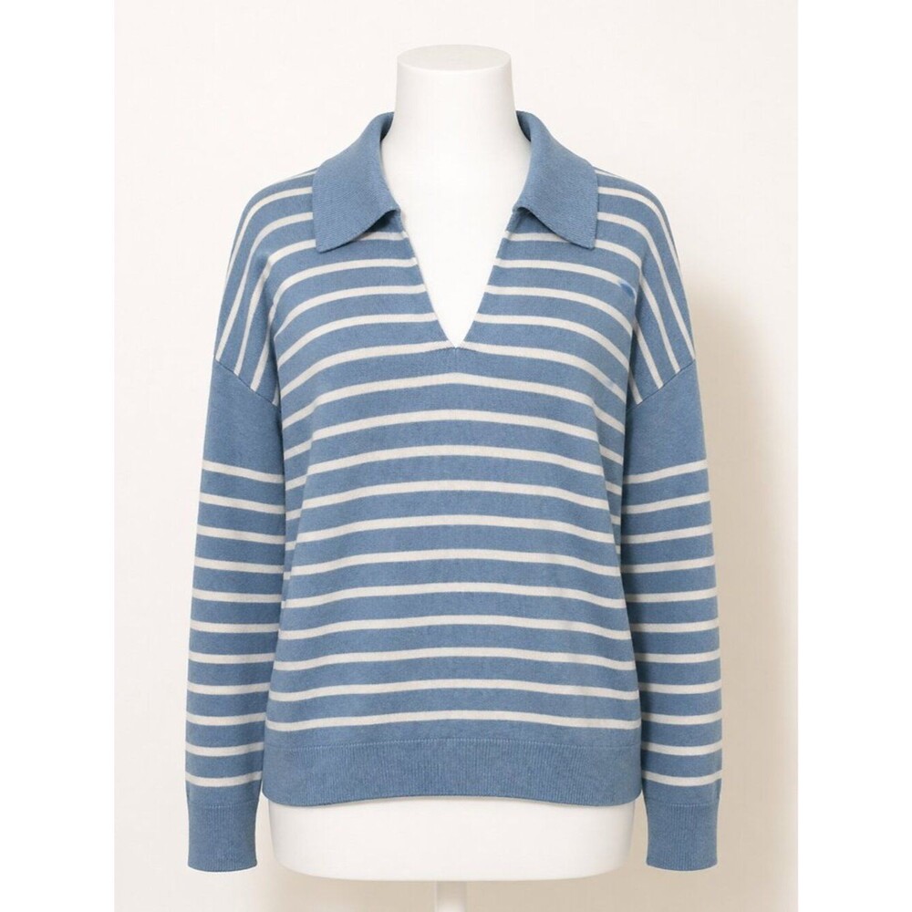 89th & Madison Blue and White Striped Polo Sweater Pullover Size Medium NWT